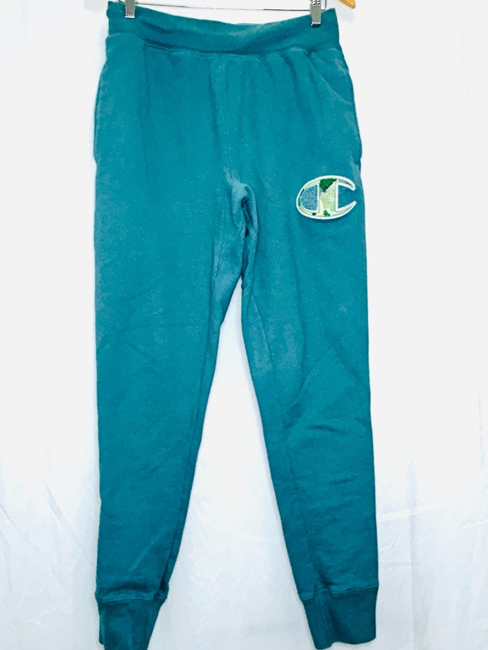 Women’s Teal Reverse Weave Champion Sweatpants w/‎ Special Patch Size Medium